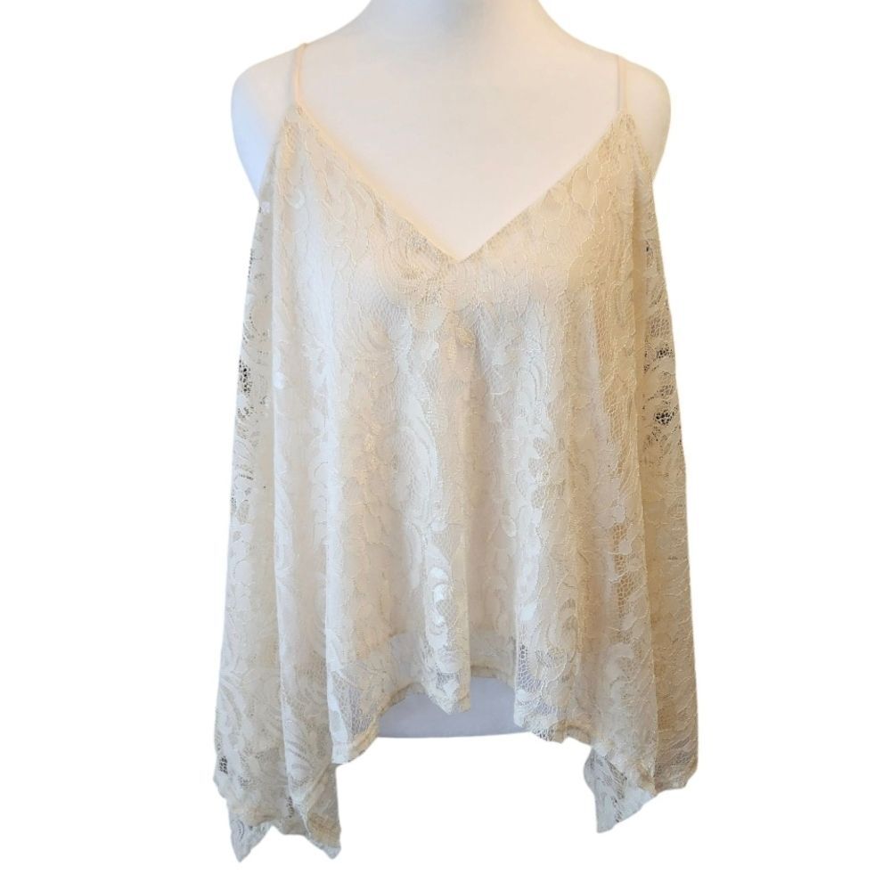 NYMPHE Cream Lace Crop Top with Lining Spaghetti Strap Flowy SZ Large